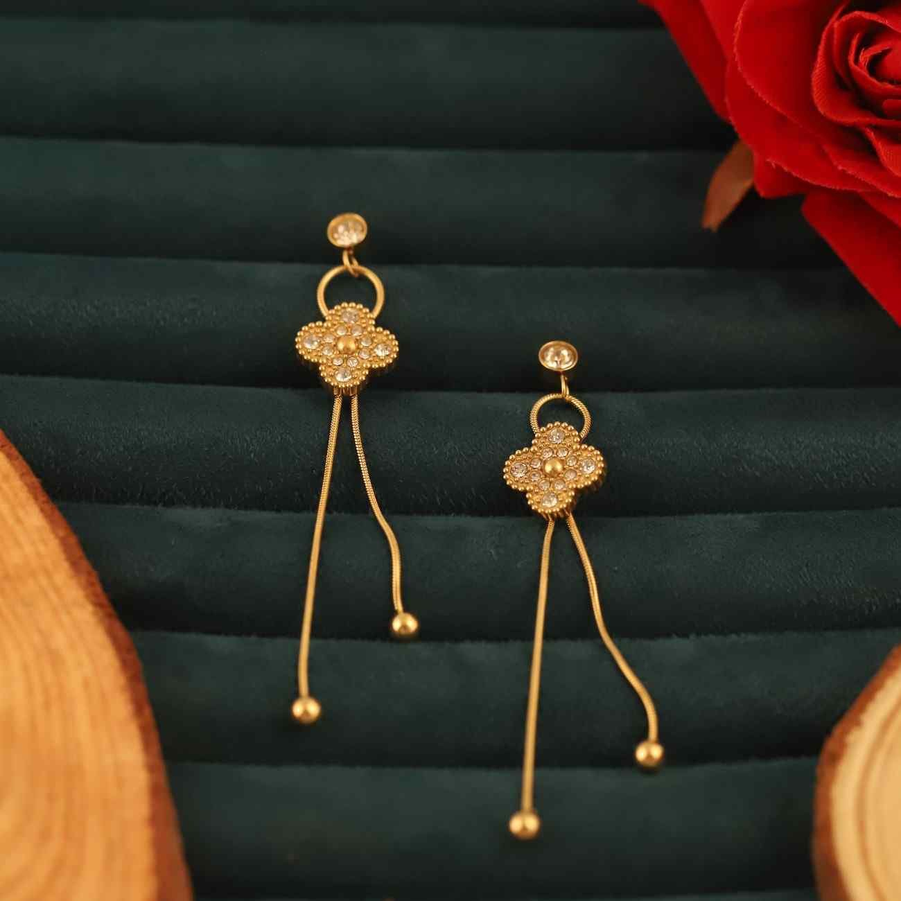 Elegant Gold-Plated Floral Long Drop Earrings